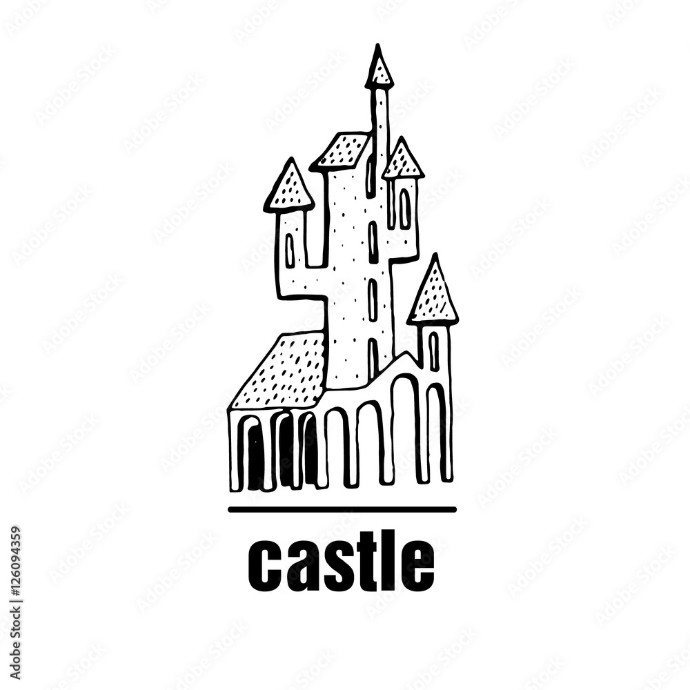 Abstract castle vector logo. Hand drawn.
