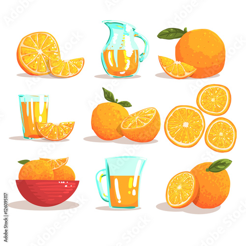 Oranges And Orange Juice Cool Style Bright Illustrations