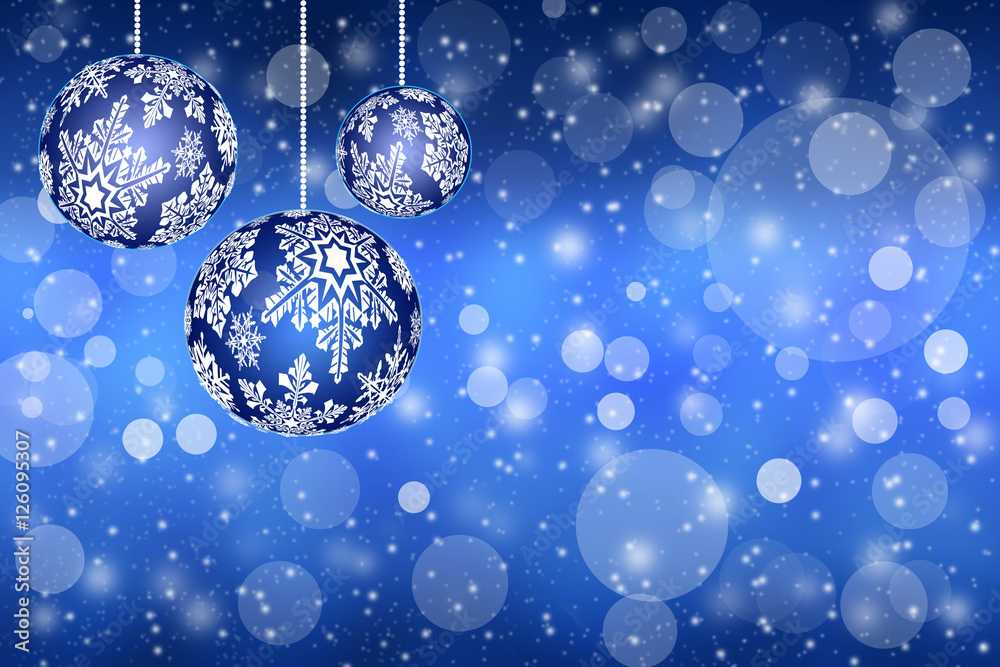 Fototapeta premium Christmas toys with snowflakes on abstract blue background