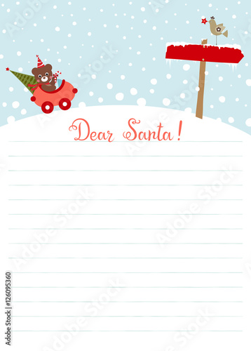 Template for Christmas letter to Santa Claus. Use for greeting cards, scrapbooking, congratulations and children invitations