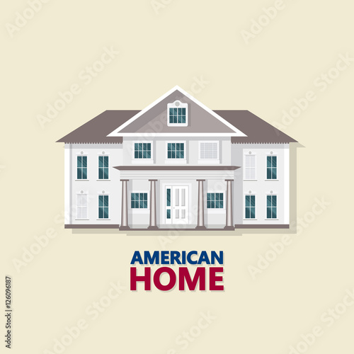 American style family House. Vector illustration. Isolated objects