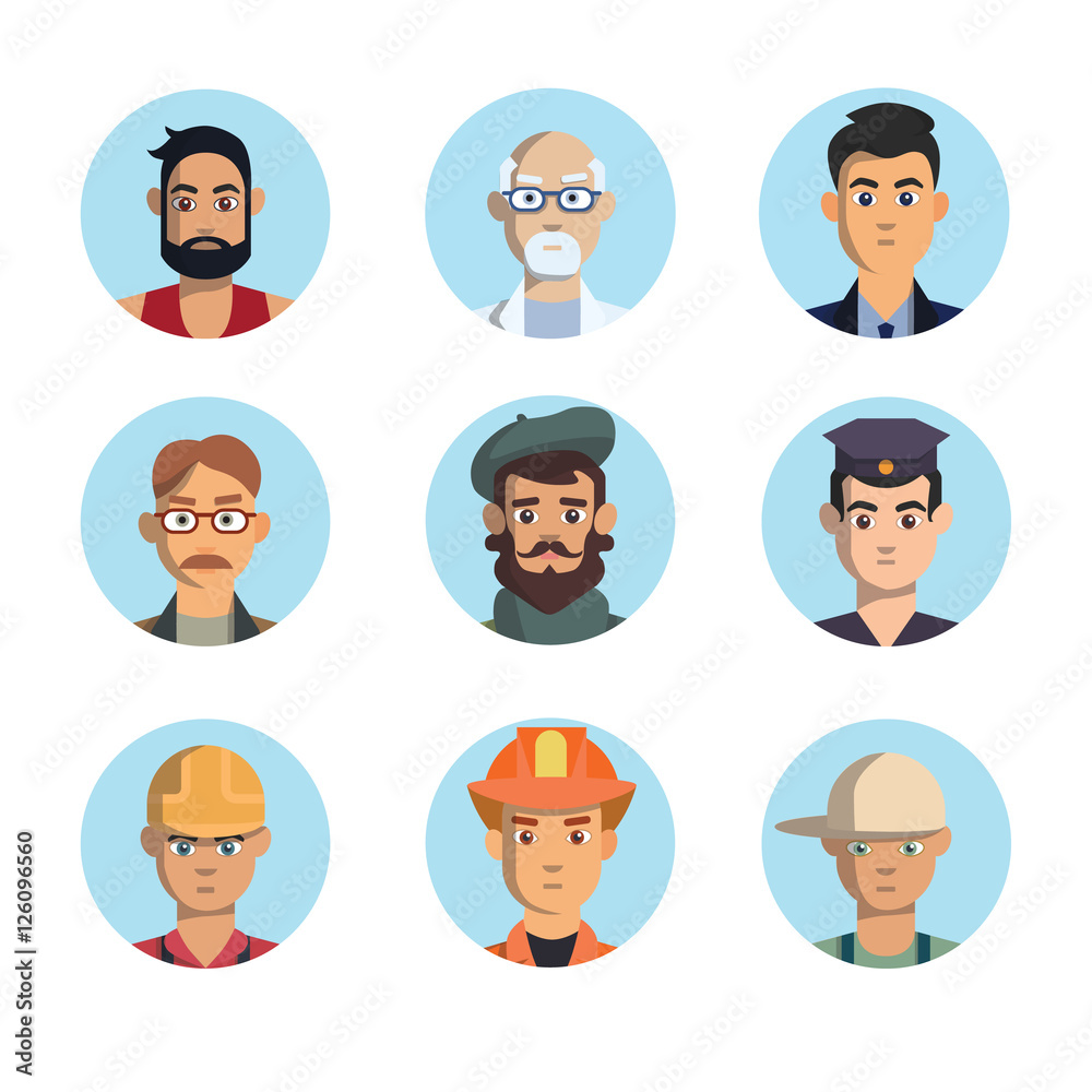 Isolated professions avatar icons on white background. Men Professionals. Isolated professions avatar icons on white background. Men Professionals.