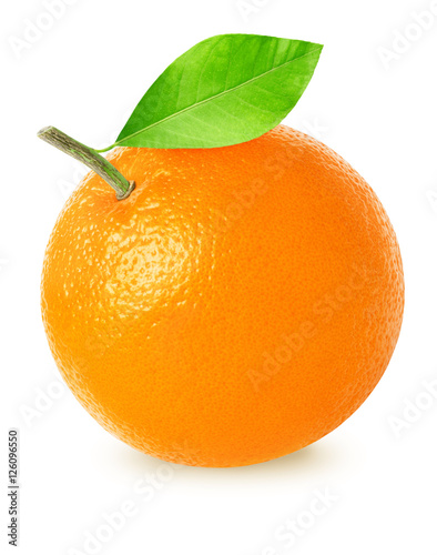Beautiful orange fruit with leaf isolated on white
