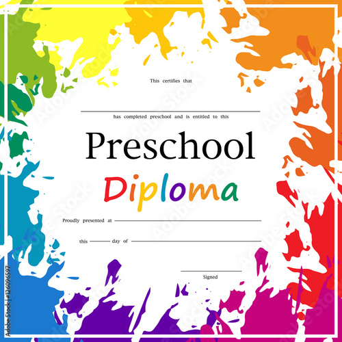 Vector illustration of the school diploma.Preschool Elementary school Kids Diploma