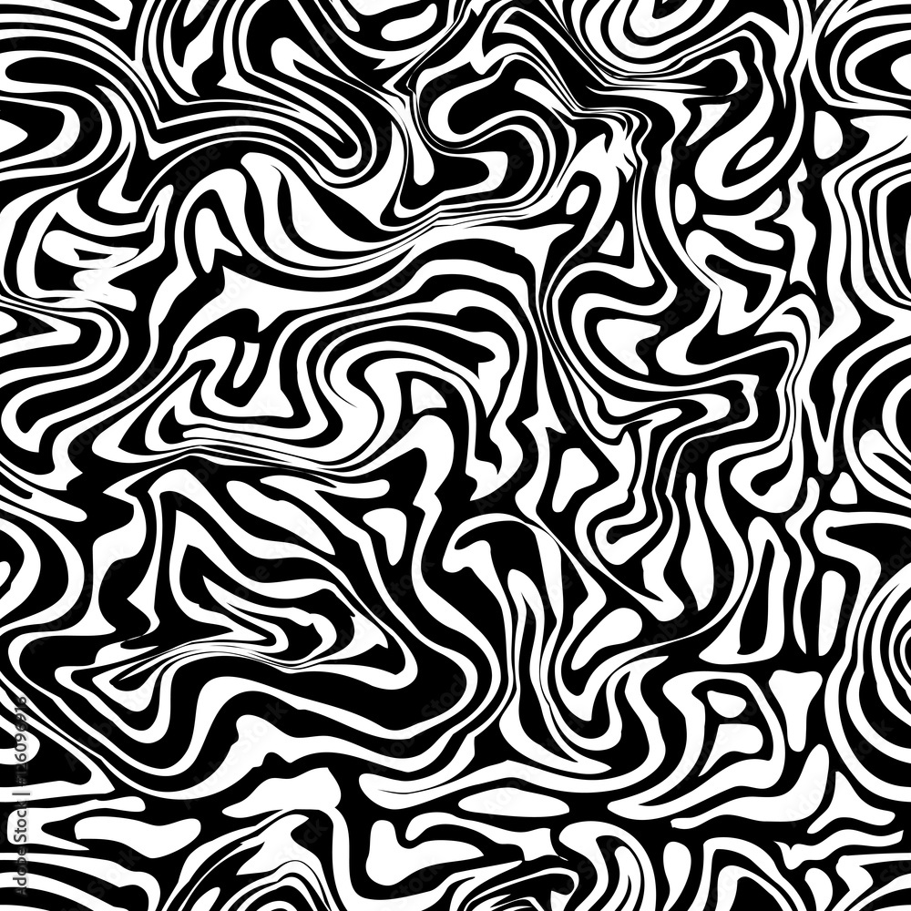 Art abstract irregular web marble print template in black and white. Seamless pattern. Vector.