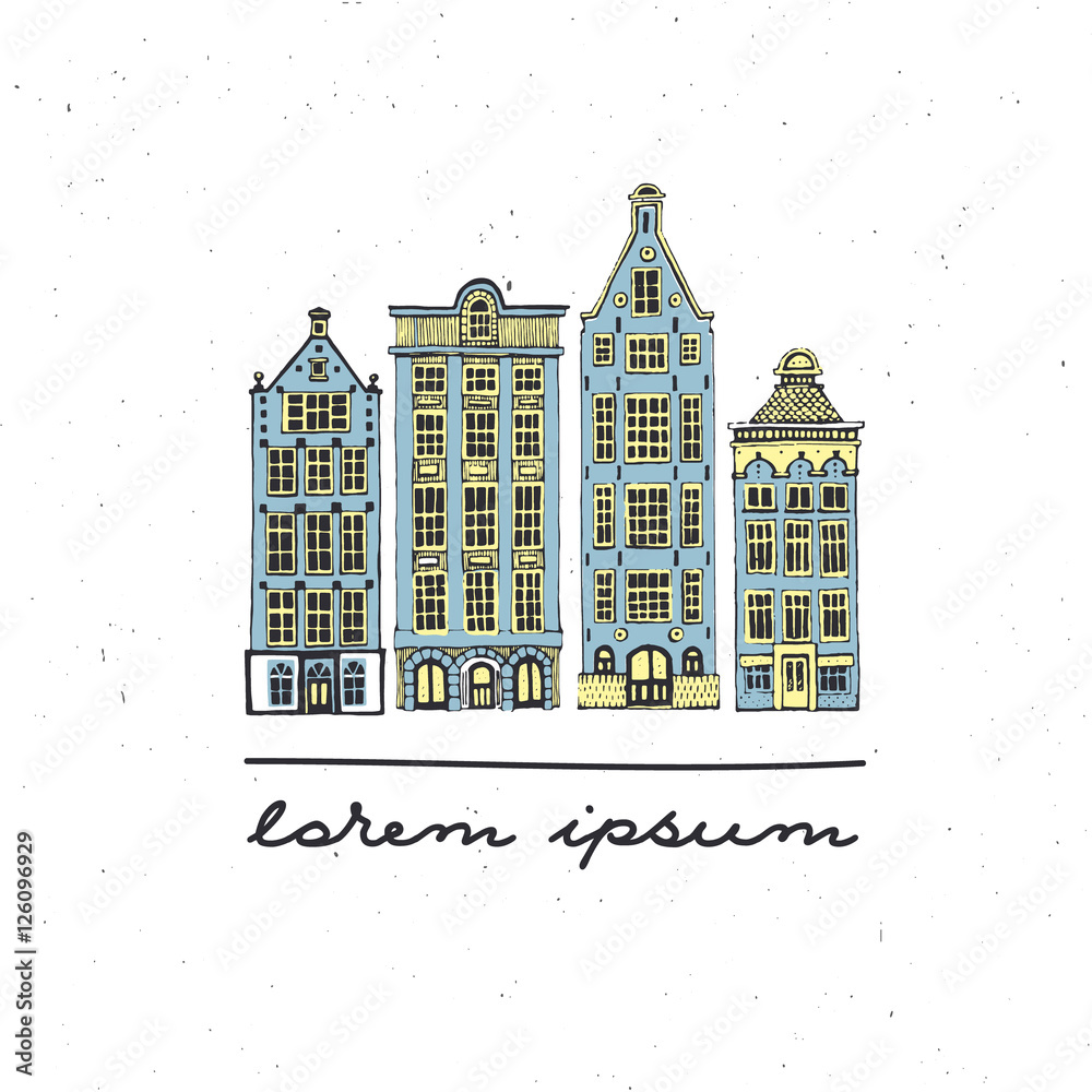 Vector cute illustration with old town houses