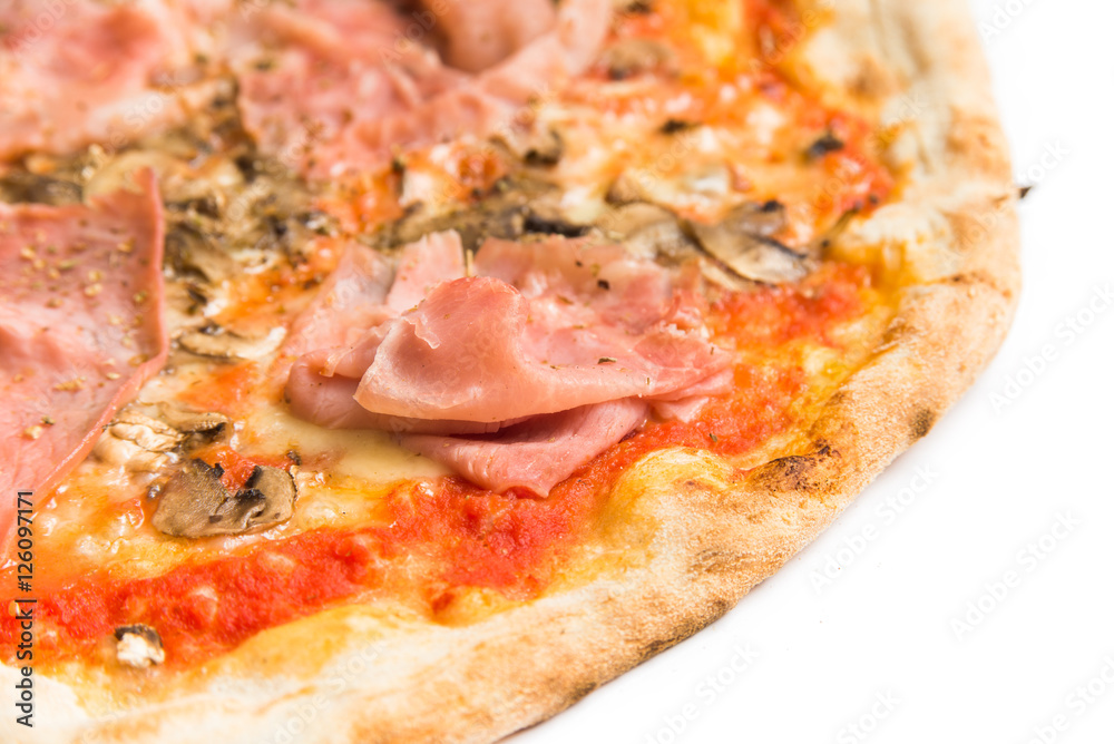 Pizza con prosciutto cotto e funghi champignon Pizza con prosciutto cotto e funghi champignon