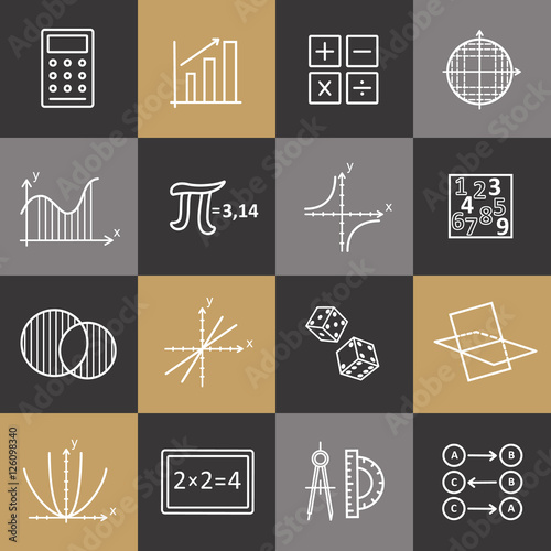 Set of modern thin line icons for math.