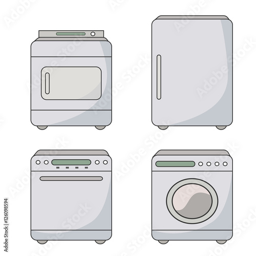 Set of household appliances. Home appliances. Kitchen equipment. Vector flat illustration.