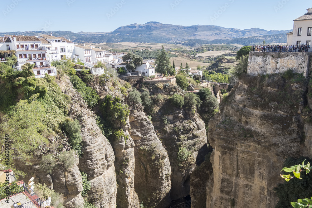 View from the new Bridge over Guadalevin River in Ronda, Malaga,