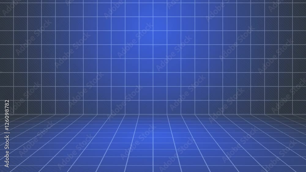 Blue grid stage. Computer generated seamless loop abstract motion background.