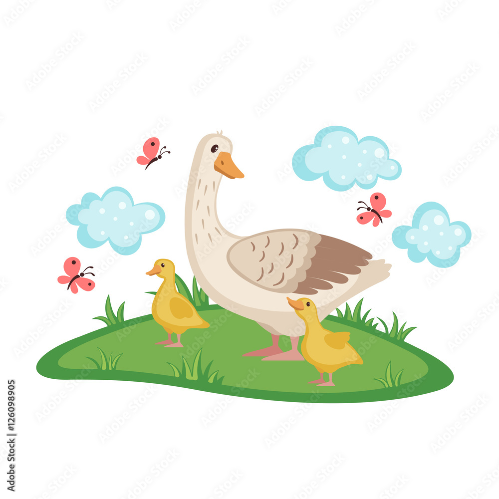 Obraz premium Cute goose with goslings.