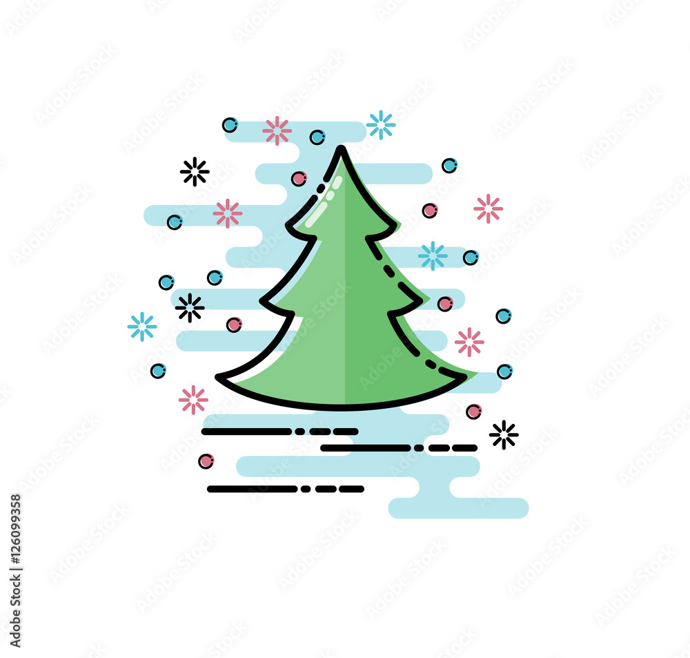 Vector christmas tree with snowflake. Icon MBE flat style