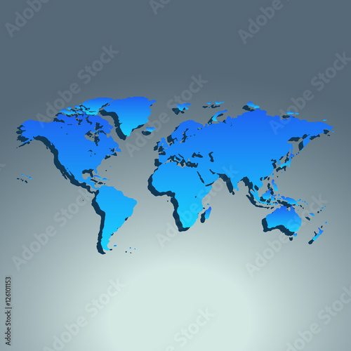 World map blue color. Flat design. Vector illustration