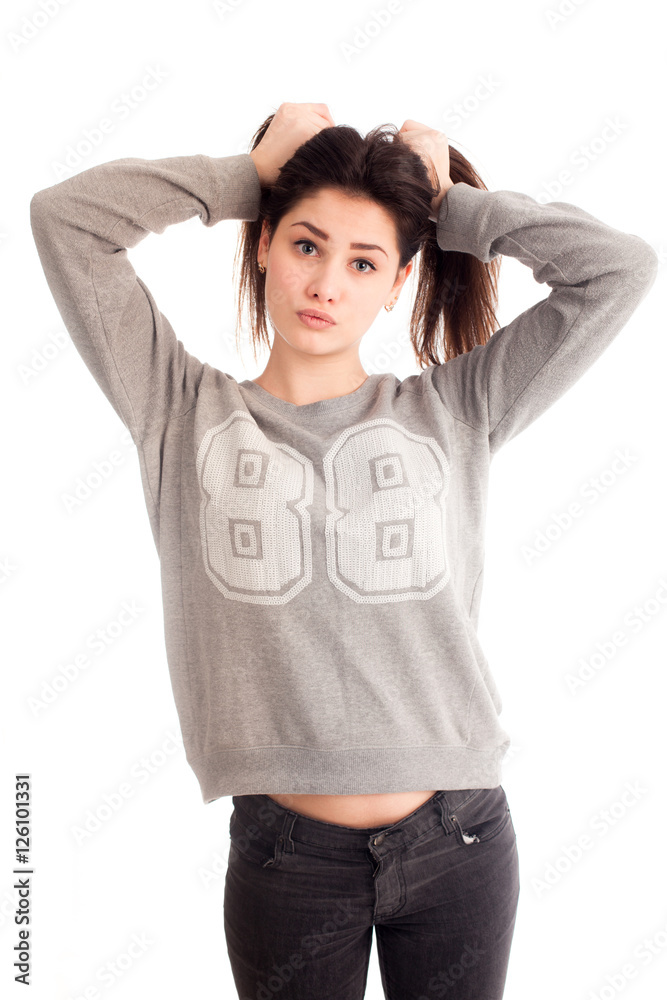 Young woman make funny faces isolated Young woman make funny faces isolated