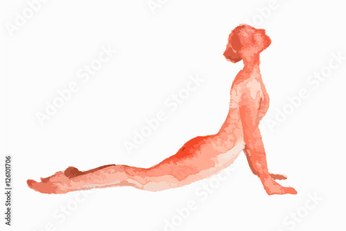 Watercolor yoga pose on white background. Asana. Healthy lifestyle and relaxation.