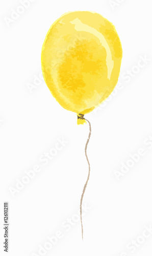 Isolated watercolor balloon on white background. Beautiful and colorful yellow balloon for decoration for holidays.