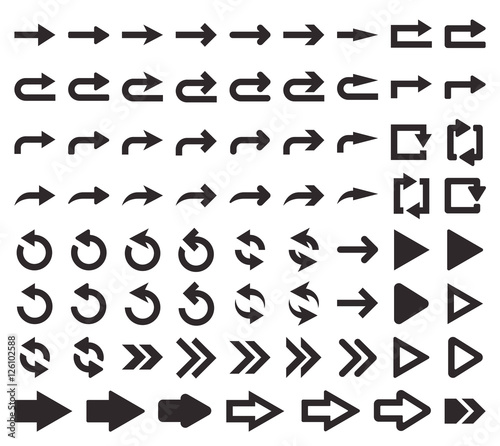 Vector illustration. Perfect pixel. Big set of arrow icons. The direction arrow. Design element for your web design, interfaces, menu, applications.
