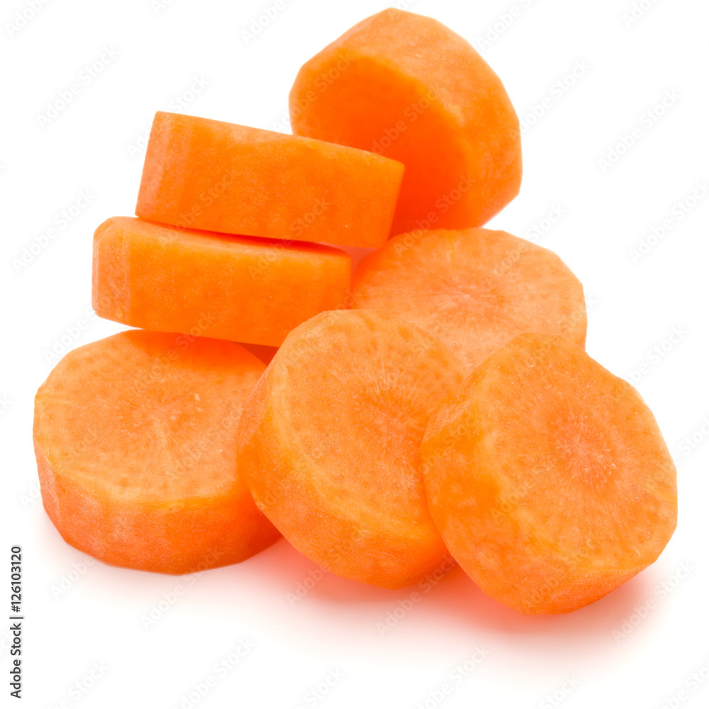 Chopped carrot slices isolated on white background cutout Chopped carrot slices isolated on white background cutout