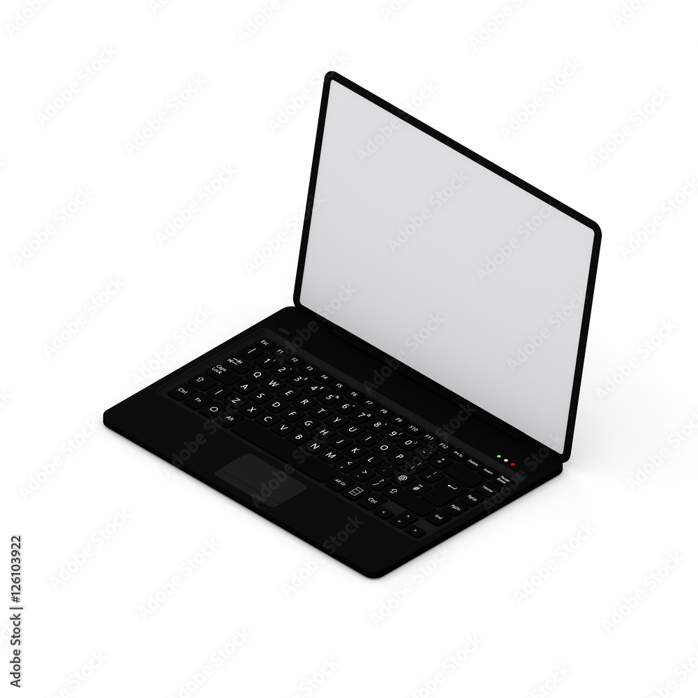 Laptop. 3D rendering illustration.Isometric view. Laptop. 3D rendering illustration.Isometric view.