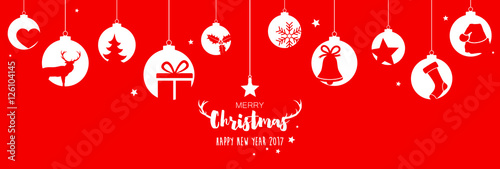 Christmas banner with hanging baubles and decorations