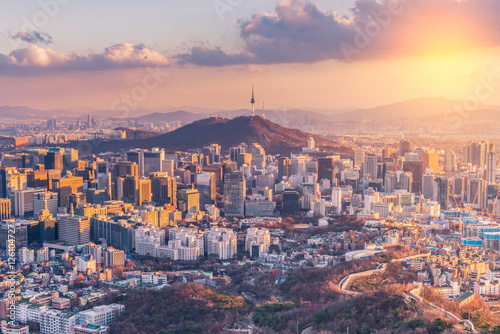 Obraz na płótnie Sunset at Seoul City Skyline,South Korea. w salonie