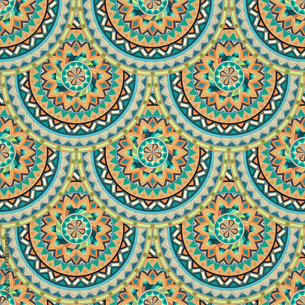 Ornate floral seamless texture, endless pattern with vintage mandala elements.