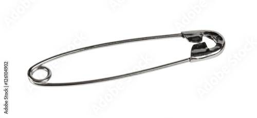 Safety pin on white background