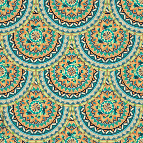 Ornate floral seamless texture, endless pattern with vintage mandala elements. © somber