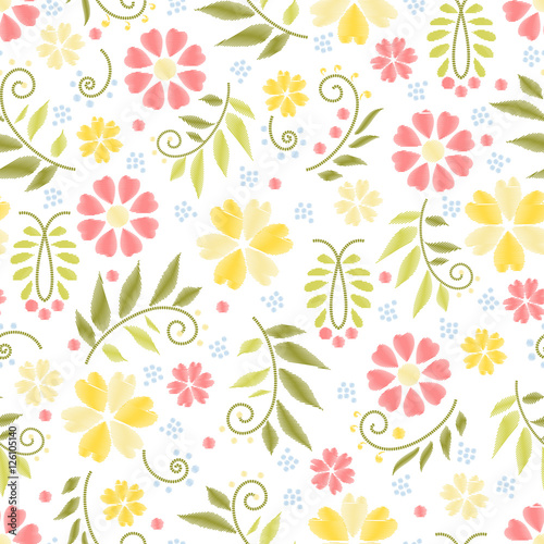 Flower embroidery seamless pattern vector