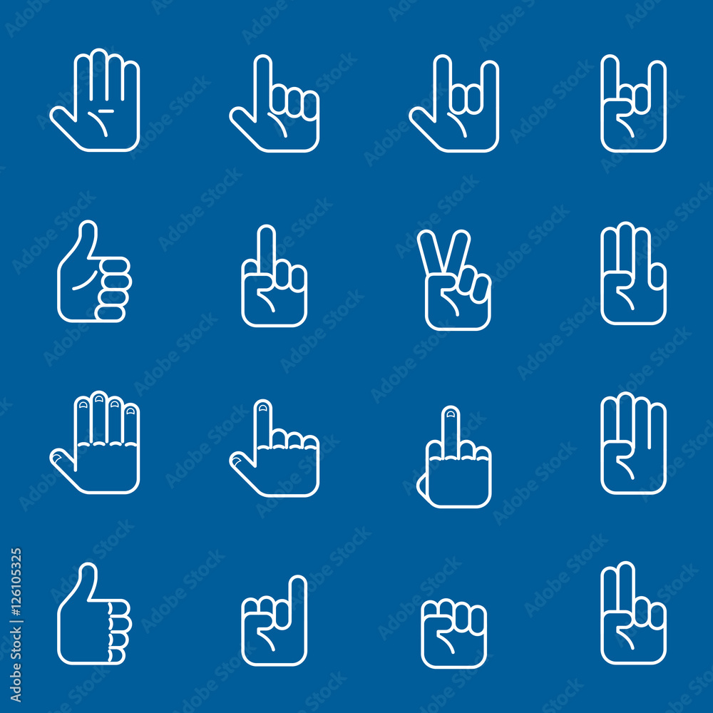 Hands art icons and gestures thin line signs Hands art icons and gestures thin line signs