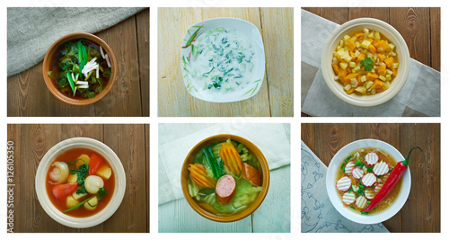 Food set of different  soups. photo