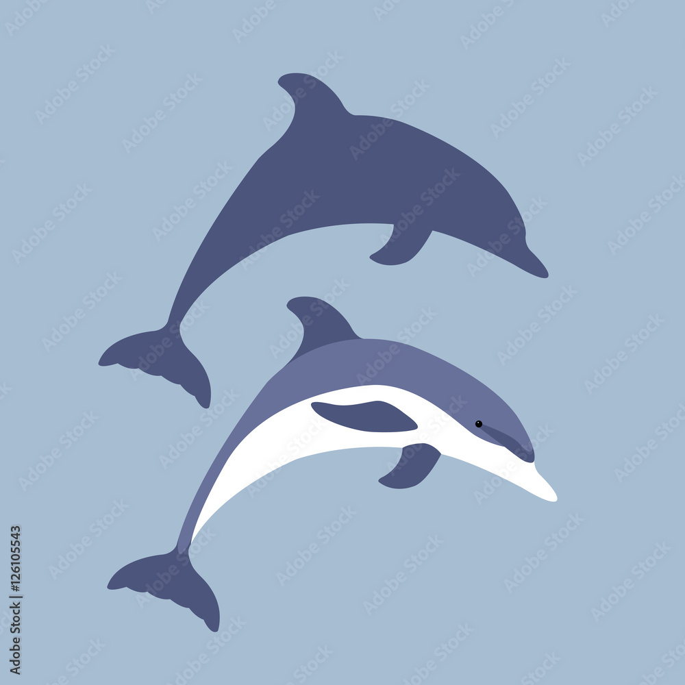 Obraz premium Dolphin vector illustration style Flat set