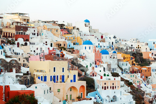 Panorama of Oia, Santorini at dust after sunset