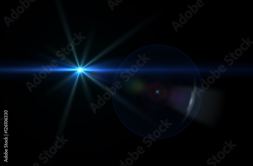 Lens flare effect in space 3D render