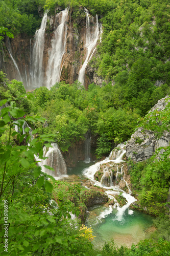 Beautiful lakes of Plitvice Lakes National Park in Croatia in th