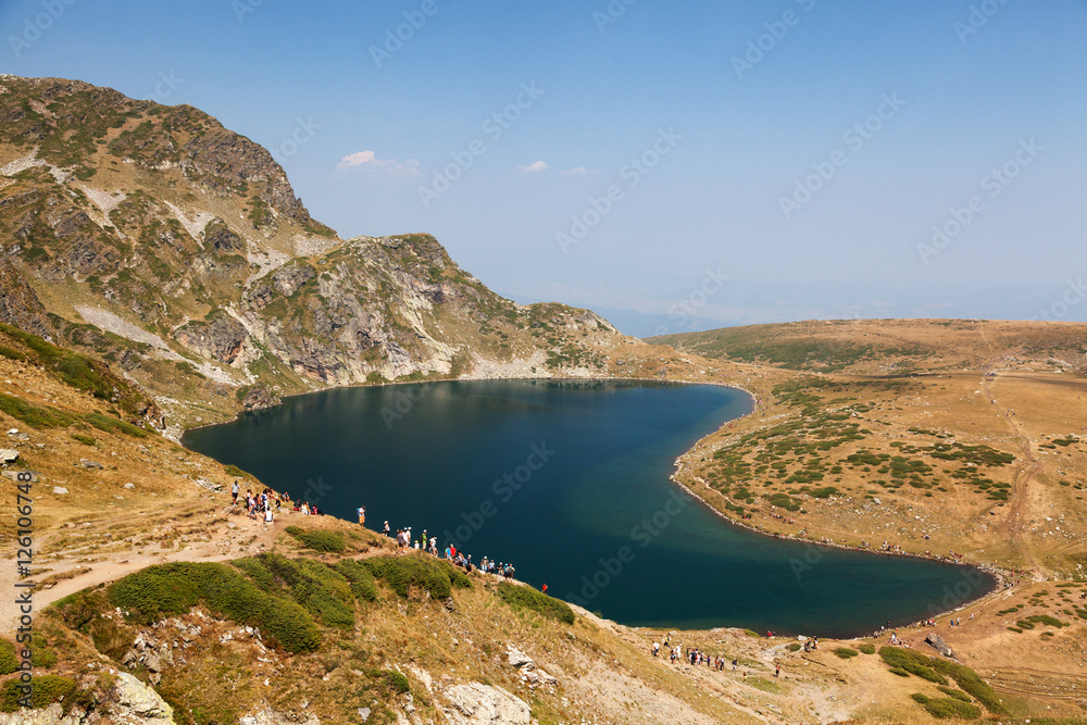 Fototapeta premium The largest of the Seven Rila Mountain Lakes. Horizontal view
