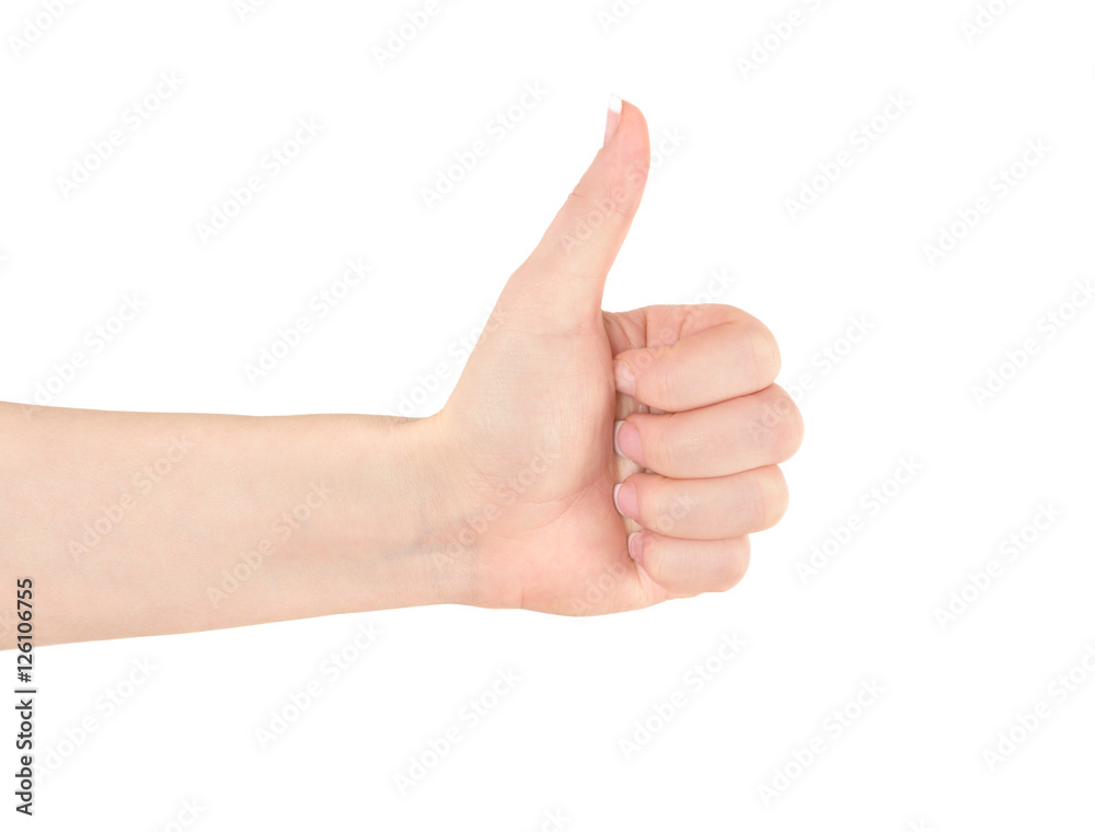 Thumbs up woman hand isolated on white Thumbs up woman hand isolated on white