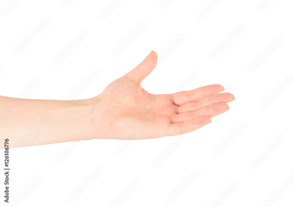 Friendly open hand isolated against white