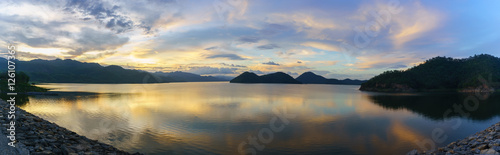 Panoramic scenery of Srinagarind Reservoir or Srinakharin dam   Kanchanaburi Province   Thailand