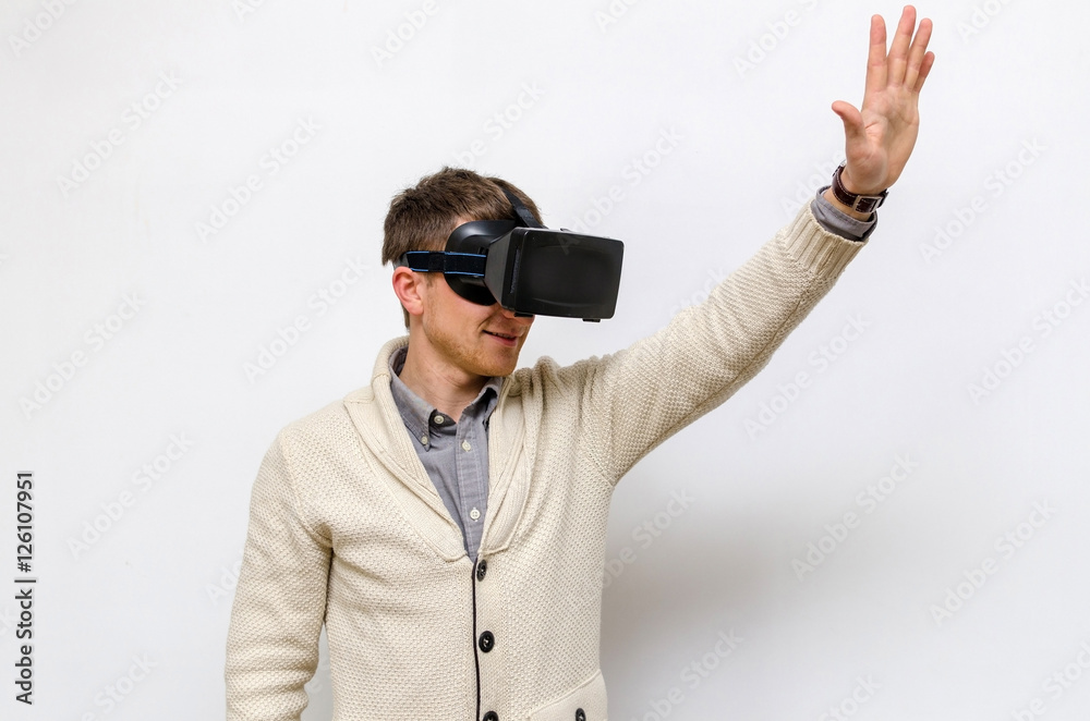 Man in virtual glasses Man in virtual glasses