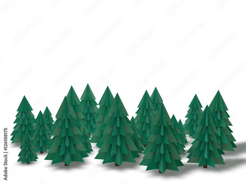 Spruce trees.Isolated on white background.3D rendering illustrat