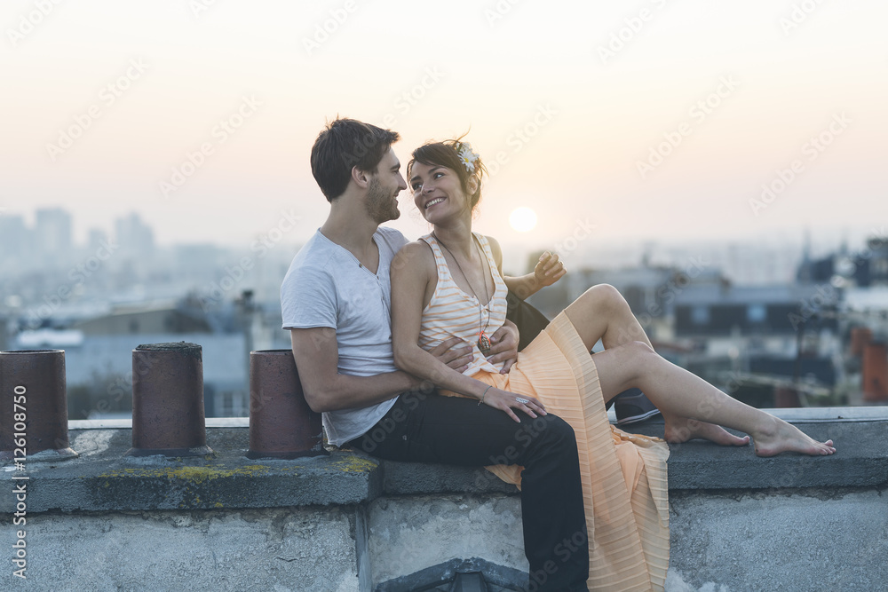 Young couple on the roofs of Montmartre, Paris