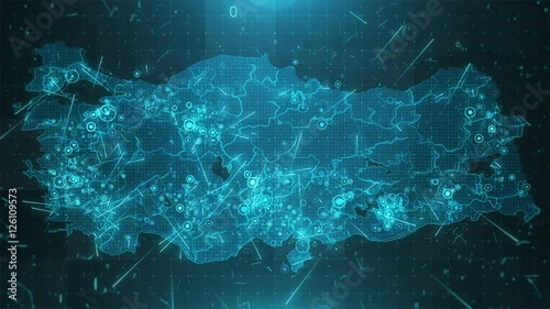 Turkey Map Background Cities Connections 4K