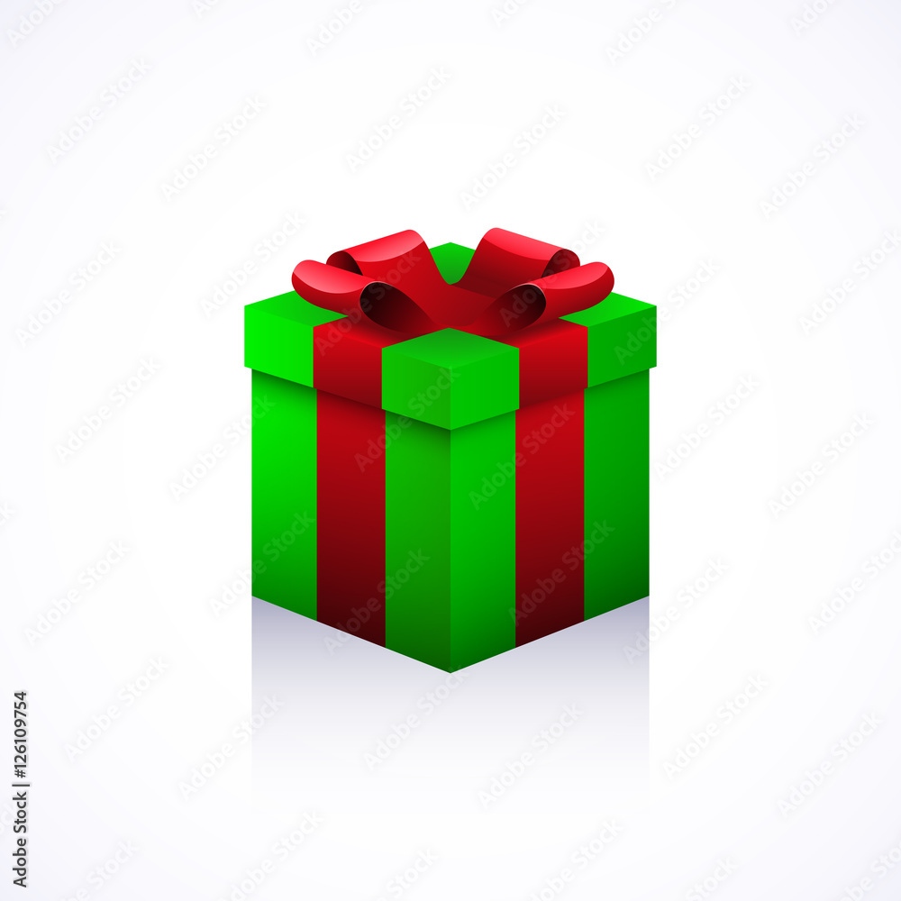 Green Gift box with red bow, vector illustration isolated on white background Green Gift box with red bow, vector illustration isolated on white background