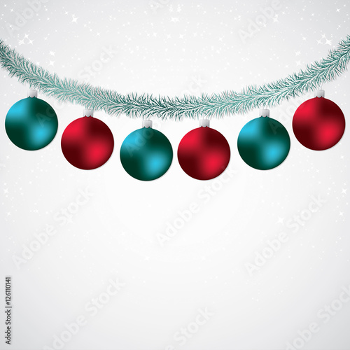 Christmas bauble and tinsel starry background in vector format.