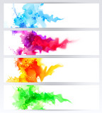 Set of four banners, abstract headers with colored blots. Bright spots and blur are on the standard size banner.