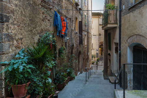 Old alley in a beautiful medieval town  Sarteano in Tuscany  Ita