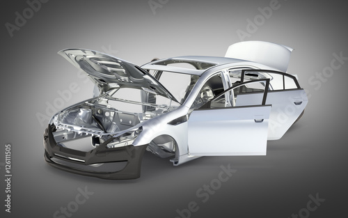 body car with no wheel on grey gradient background 3d render