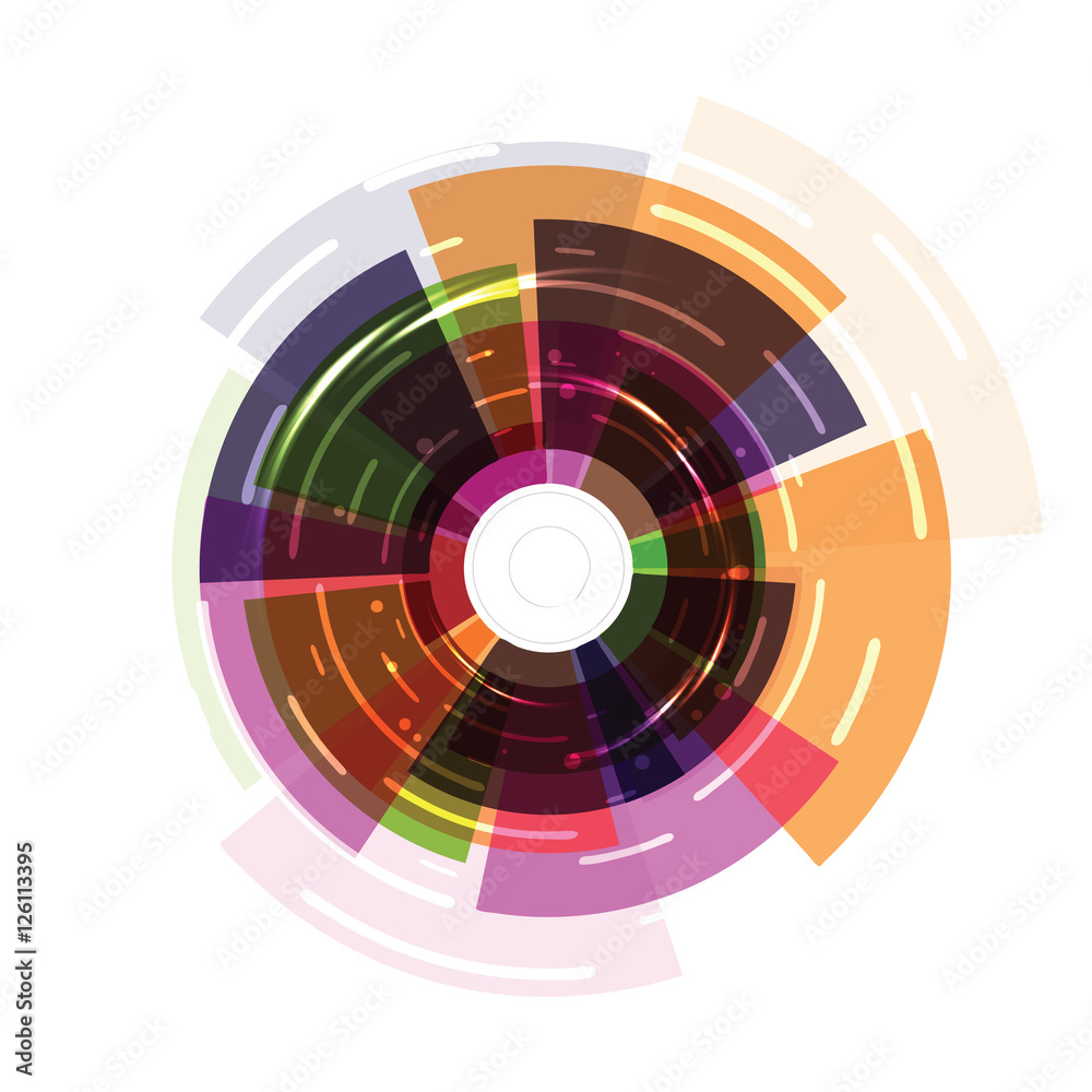 Abstract circle diagram. Information at CD. Turbulence informati Abstract circle diagram. Information at CD. Turbulence informati